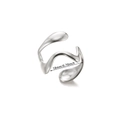 Silver wavy open ring with 18mm inner diameter size specification on white background - Minimalist Streamline Opening Style / Silver
