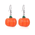Vibrant orange pumpkin earrings with green stem on silver hooks for Halloween - 3D Pumpkin