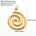 Golden spiral stainless steel pendant charm with product dimensions and specifications - Thread-G5