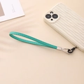 Détail du bracelet de téléphone en cuir PU turquoise avec couture fine et fermoir en argent - Vert