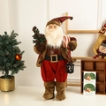 Standing Santa Claus doll in red plaid jacket with lantern and gift box decoration - Red-Brown Large 73cm
