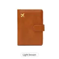 Portafoglio passaporto RFID in ecopelle marrone chiaro con decoro aereo dorato elegante - Marrone Chiaro