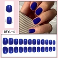 Set of royal blue glossy short press-on nails with full cover manicure design - Glue Type / Royal Blue (DFYL-04)