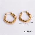 24mm gold-plated stainless steel twisted hoop earrings with chunky woven texture - Thick Twisted Texture Earrings (AMLEH135)