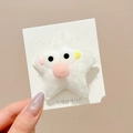 Barrette étoile en peluche blanche avec grands yeux et nez pompon rose pour filles - Environ 6cm / 6# Pince à Cheveux Étoile avec Nez Rond Rose