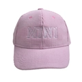 Pink corduroy baseball cap for kids with white embroidered MINI text and curved brim - Pink Mini Corduroy Baseball Cap / One Size