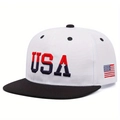 Klassische weiß-schwarze USA Baseballkappe mit hochwertiger Stickerei und Flaggenaufnäher - Weiß