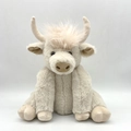 Plush Highland Cow toy with realistic long beige fur and flexible joints on white background - Movable Joints / Plain Style / Off White