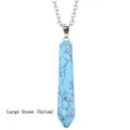 Blue stone hexagonal pillar pendant necklace with silver chain, 5x1cm stone pendant - Large Turquoise