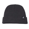 Close-up of dark grey knitted beanie showing fabric texture and Sports woven label - Grey (Sport Label)