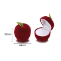 Detail of red apple-shaped velvet jewelry box showing open and closed views with dimensions - Apple Red