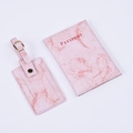 Pink marble texture PU leather travel set with passport cover and matching luggage tag - Pink