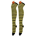 Halloween over-the-knee socks with black and yellow stripes and 3D pumpkin decor - Yellow and Black Stripes (Pumpkin Decor)