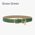 Cinturón de mujer en cuero cocodrilo verde hierba con candado dorado decorativo chic - Verde Hierba