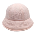Detailed view of pink quilted down bucket hat with vertical stitching and padded fabric - M (56-58cm) / Pink