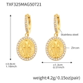 Detail of 18K gold stainless steel earrings with zircon deity pendant and dimensions - Earrings / Gold