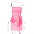 Set due pezzi rosa tie-dye con top a fascia drappeggiato e gonna attillata estiva - S / Stampa Rosa