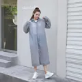 Waterproof light gray translucent hooded EVA raincoat with snap buttons and drawstring hood - 16 Silk Grey
