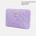 Pochette trucchi a quadretti viola con fiocco rosa e cerniera in metallo, 23x18x6cm - Pochette Viola Chiaro