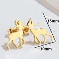 Golden stainless steel reindeer stud earrings for women with 15mm by 10mm dimensions - Large Reindeer-493 / Gold