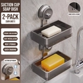 Dual-layer gun grey suction cup soap dish with 4 hooks in space aluminum finish - Suction Cup Single Layer Soap Dish-2 Pack-Gunmetal Grey