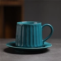 Dark green ceramic coffee cup and saucer set with elegant vertical striped relief texture - 246-e Colorful Striped Cup + Saucer (dark Green) 320ml / Universal