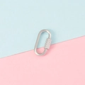 Detailed view of a silver oval screw lock carabiner for DIY keychain and bag accessories - Steel Color-Style 3