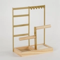 4-tier gold metal jewelry organizer stand with a natural wooden base for necklaces and rings - 4-Tier Double Axis / Gold