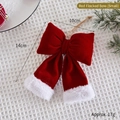 Small red velvet Christmas bow with white faux fur trim and rustic hanging rope - Red Flocked Bow (Small) / 10x14cm