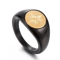 Anillo de sello vintage bañado en oro de 18K con banda negra y grabado de estrella oro - US 7 / Octagrama (KR104015-GC)