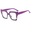 Oversized square blue light blocking glasses in purple marble finish and clear lenses - C6-Purple Frame (Purple Floral)