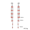Sleek silver chain tassel earrings with red resin beads in a tiered 70mm drop design - Silver-Red (KE109180-Z)