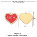 Macro detail of heart-shaped stainless steel MOM pendant with red enamel finish - MOM Heart-Red