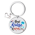 Silver stainless steel nurse keychain featuring Best Nurse Ever text and medical charms - Best Nurse Ever Style (A款)