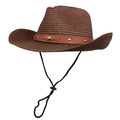 Dunkelbrauner Wester-Strohhut mit Lederband und verstellbarem Kinnriemen für Damen - M(56-58cm) / Kaffeebraun