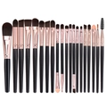 20-piece makeup brush set with black handles and rose gold ferrules on white background - Black Handle + Coffee Tube