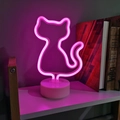 Néon chat rose avec socle pour décoration de chambre et ambiance lumineuse douce - Chat Rose