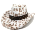 Dettaglio cappello da cowboy leopardato in finta pelliccia con fibbia in metallo - M (56-58cm) / Corona a Cuore Bianca