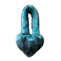 Detail view of heart-shaped teal and black faux fur bag with long shoulder strap - Lake Blue