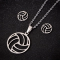 Schmuckset aus Edelstahl mit Volleyball-Anhänger und Ohrsteckern in glänzendem Silber - Silberne Volleyball Halskette Ohrring Set