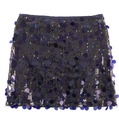 Detailed view of shimmering purple and blue sequins on a mini skirt with fringe details - XS / Bright Blue