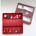 6-piece Christmas spoon and fork set in golden finish with festive character handles - Gold 6PCS Set Red Box Style D (Machine Polished)