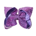 Cute 6 inch purple sequin hair bow clip for girls holiday and stage hair accessory - 2-Purple