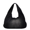 Modische schwarze gewaschene Denim-Schultertasche mit Faltennähten und großem Fassungsvermögen - L40xB8xH21CM / Schwarz