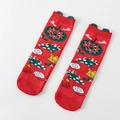 Festive red Christmas crew socks featuring apple and bell patterns with green pom-poms - Red Bell with Green Pom-pom