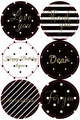 Set of 6 round black and white gift tags with gold text and geometric patterns - Sticker - Black & White (Mix)
