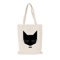 Off-white canvas tote bag featuring a geometric black cat print and MEOW text detail - Cream-MEOW Cat Head