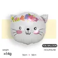 White cartoon cat head foil balloon with floral crown for children's birthday party - SL Korean Cat Head