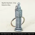 Detailed view of the Big Ben alloy keychain with dimensions and grey metallic finish - Multi-size / Big Ben Large Grey