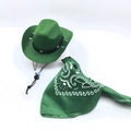 Emerald green pet cowboy hat and paisley bandana set for dogs and cats costume - Green Hat + Green Bandana